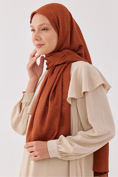 MİRSOY SCARF Shiny Jacquard Patterned Ring Shawl - Copper