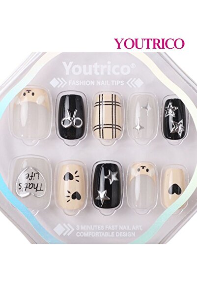 Youtrico 30 أظافر صناعية، للبنات، لطيفة، على شكل فيونكة، بنمط قلب، صالون أظاف...