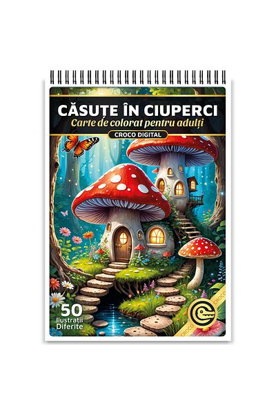 OEM Coloring Book for Adults, Mushroom Houses, 50 Antistress Illustrations for Relaxation