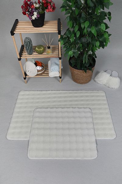 Myevilla Modern Bubble 2-Piece Toilet Set - Washable, Non-Slip Plush, 60x100-50x60cm Cream