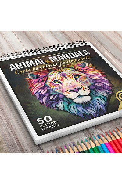 OEM Adult Coloring Book, Animal Mandala, 50 Antistress Animal Illustrations