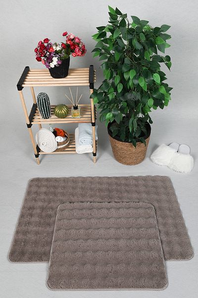 Myevilla Modern Bubble 2-Piece Toilet Set - Washable Non-Slip Plush, 50x80-50x40cm Mink