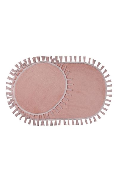 Myevilla Modern Decorative Washable Plush Puffy Non-Slip Base Oval Tassel Fringed 2-Piece Bath Mat 50x80