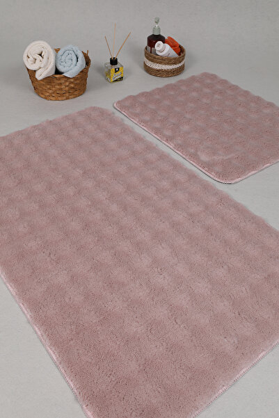 Myevilla Modern Bubble 2-Piece Plush Bath Mat Rug - Washable Non-Slip, Pink 50x80-50x40cm