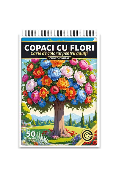 OEM Adult Coloring Book, Trees With Flowers, 50 Antistress Illustrations With Flowers For Relaxation