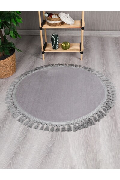 Myevilla Modern Dekoratif Yuvarlak Puffy Peluş Ponpon Saçaklı Salon Oturma Od...