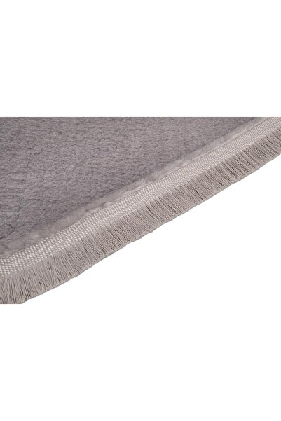 Myevilla My Evilla Modern Decorative Carpet Gel Non-Slip Base Plush Gray Fringed Oval Floor Mat Set 60x100