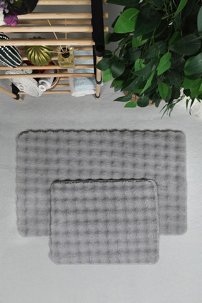 Myevilla Modern Bubble 2-Piece Gray Plush Bath Mat Rug Set - Washable Non-Slip 60x100-50x60cm