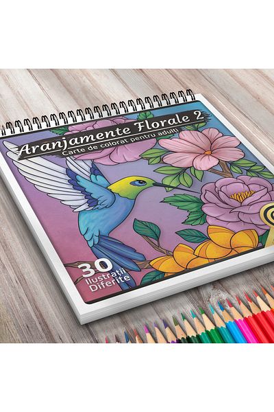 OEM Adult Coloring Book, Floral Arrangements 2, 30 Antistress Illustrations With Flowers
