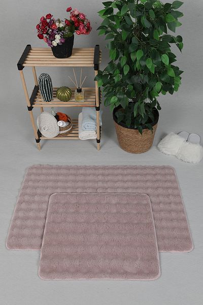 Myevilla Modern Bubble 2-Piece Plush Bath Mat Rug - Washable Non-Slip, Pink 50x80-50x40cm