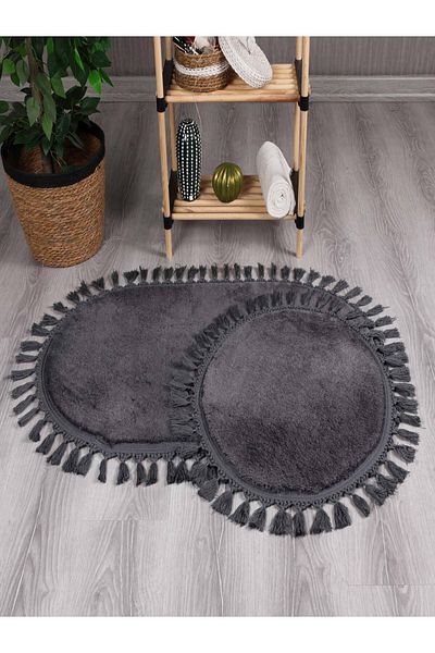 Myevilla My Evilla Modern Simirna Decorative Plush Oval Pompom Fringed Toilet Seat Set