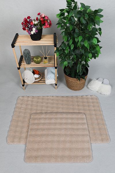 Myevilla Modern Bubble Washable Non-Slip Plush Bath Mat Carpet 2-Piece Toilet Seat Set 50X80-50X40Cm Light Be