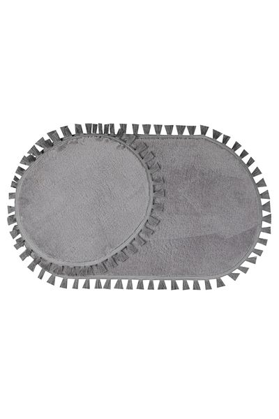 Myevilla Modern Decorative Washable Plush Puffy Non-Slip Base Oval Tassel Fringed 2-Piece Bath Mat 50x80