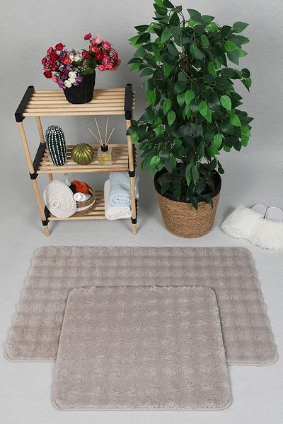 Myevilla Modern Bubble 2-Piece Plush Bath Mat and Rug Set - Washable Non-Slip, Beige, 50x80-50x40cm