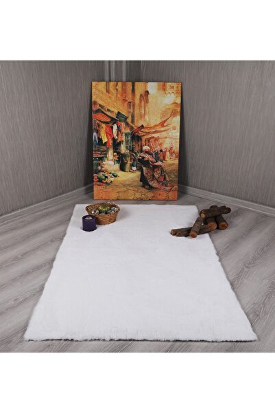 Myevilla Dekoratif Tavşan Tüyü Ultra Yumuşak Peluş Kaymaz Halı Yolluk