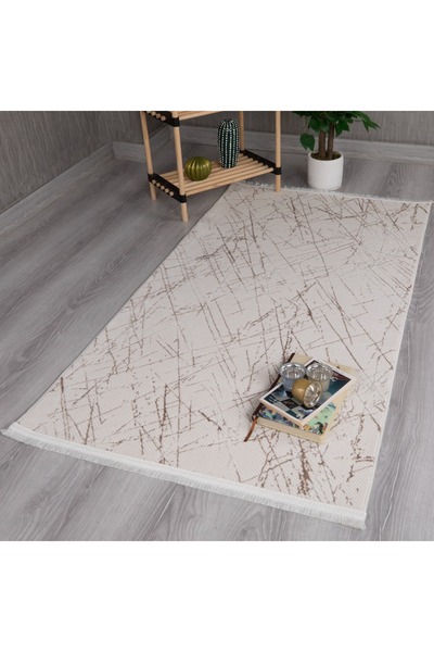 Myevilla My EvillaModern Dekoratif Star Seri Krem Kahverengi Dokuma Halı