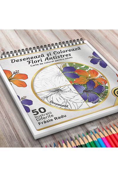 OEM Adult Coloring Book, Draw and Color Antistress Flowers, 50 Illustrations