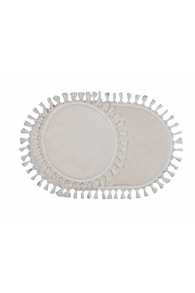 Myevilla My Evilla Modern Simirna Decorative Plush Oval Pompom Fringed Toilet Seat Set