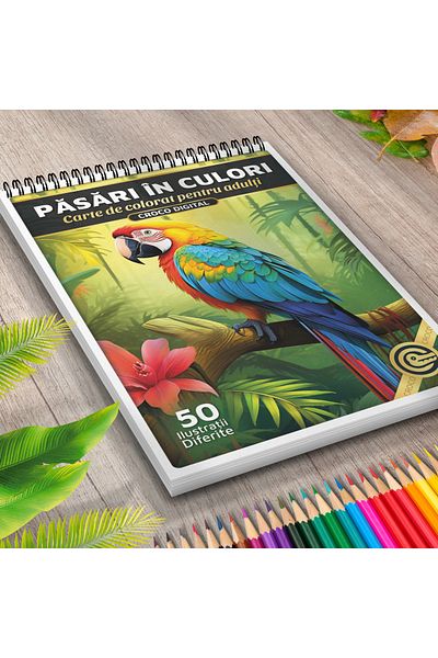 OEM Coloring Book for Adults, Birds in Colors, 50 Antistress Illustrations for Relaxation