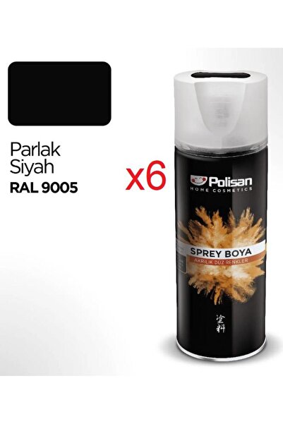 Polisan Akrilik Sprey Boya 6 Adet 400 ml Parlak Siyah