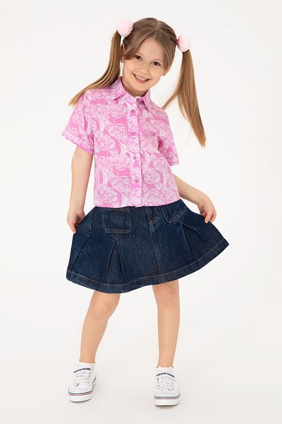 U.S. Polo Assn. Girl's Fuchsia Floral Patterned Linen Look Short Sleeve Shirt 50307934-Vr023