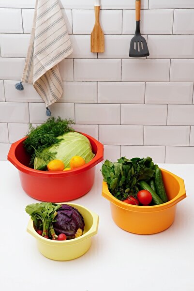 ESTİ 3 Size Thick Durable Plastic Basin Set – Multi-Purpose Salad / Washing / Storage / Prep Container
