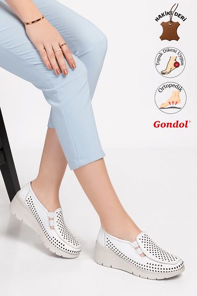 Gondol Pantofi de vară confortabili cu talpă cu pană din piele naturală esfa.4001