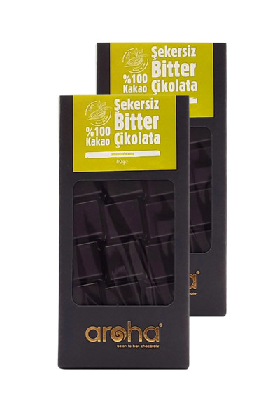 AROHA %100 Kakao Şekersiz Bitter Çikolata 2'li Paket (80 G X 2 Adet)