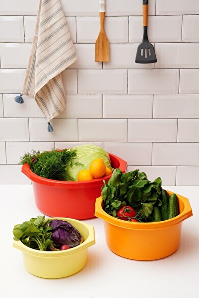 ESTİ 3 Size Thick Durable Plastic Basin Set – Multi-Purpose Salad / Washing / Storage / Prep Container