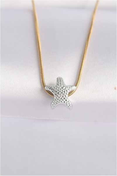 Skygo 316l Steel Starfish Design Silver Necklace with Gold Color Chain, Tj-bko8607