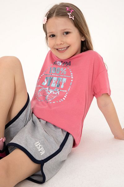 U.S. Polo Assn. Girls Pink Crew Neck Strawberry Printed Cotton T-Shirt 50306186-Vr167