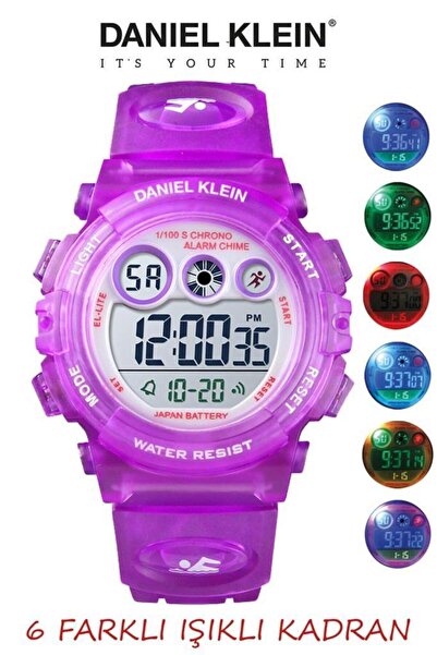 Daniel Klein 5-10 Yaş Alarmlı, Kronometreli Mor Çocuk Kol Saati - 6 Farklı Iş...