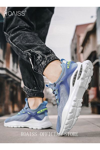 ROAISS New Men Flyknit Mesh Running Shoes Stylish Comfortable Breathable Upper Outdoor Sneakers Low Top Ath