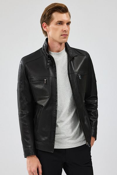 Derimod Wade Men's Black Slim-fit Leather Coat - 22wgd6462ve