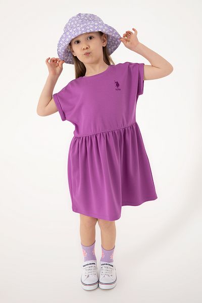 U.S. Polo Assn. Girl's Violet Crew Neck A-Form Modal Knitted Dress 50306259-Vr037