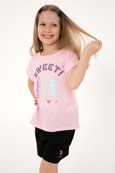 U.S. Polo Assn. Girls Light Pink Crew Neck Ice Cream Printed Cotton T-Shirt 50306169-Vr078