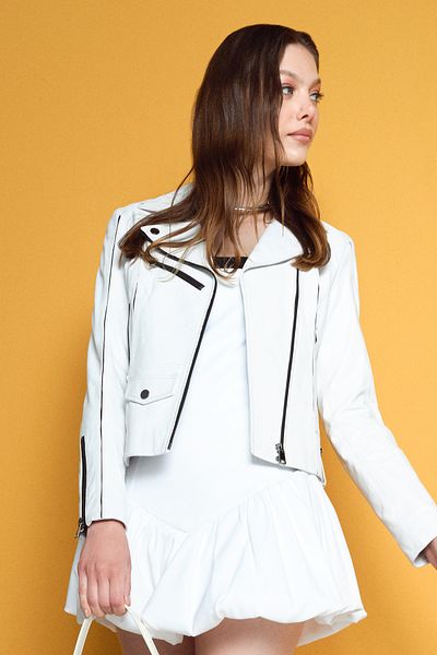 Derimod Bella Women's Slim-fit White Biker Leather Jacket - 23wgd5106u4