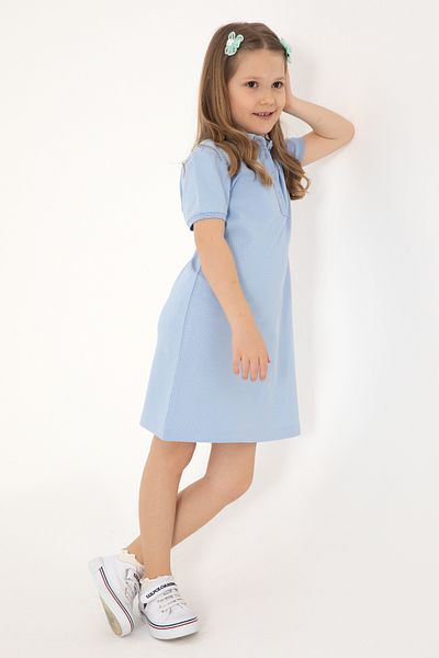 U.S. Polo Assn. Girls Light Blue Polo Neck Short Sleeve A-Line Basic Knitted Dress 50306051-Vr003