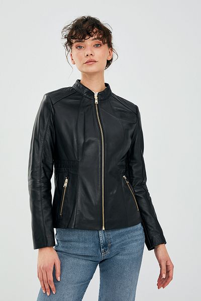 Derimod Lydia Women's Black Short Leather Jacket - Regular Fit 22sge59761m