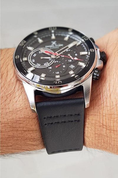 Daniel Klein Exclusive New Model Functions Active Black Leather Strap Men's Wrist Watch