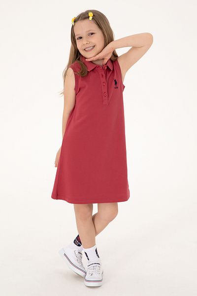 U.S. Polo Assn. Girl's Cherry Polo Neck Sleeveless A-Form Basic Knitted Dress 50306052-Vr223