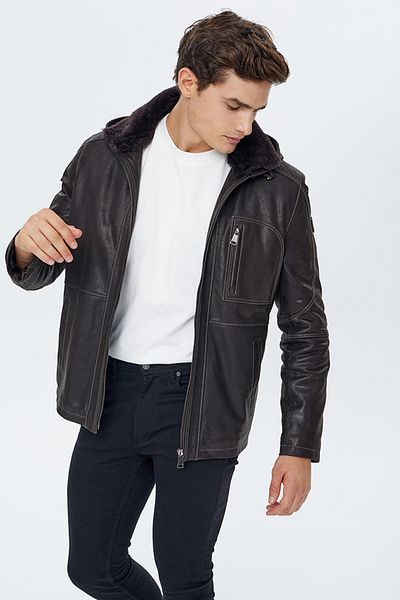 Derimod Men's Brown Hooded Leather Jacket - Haaland 22wgd6449d2