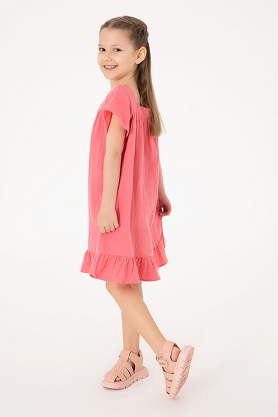 U.S. Polo Assn. Girl's Pink Short Sleeve Muslin Fabric Woven Dress 50306602-Vr167