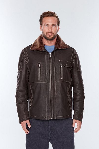 Derimod Men's Brown Fur Collar Angelo(PLUS) Leather Jacket - 19wgd60520m