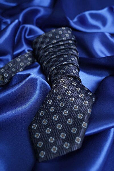 Etikmen Σετ γραβάτα σε λευκό Dobby & Navy Blue με πορτοκαλί σχέδιο σε κουτί δώρου