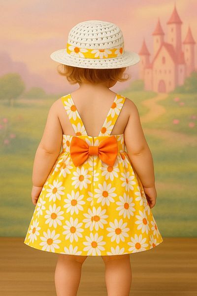 Masal Dünyası Bursa Daisy Patterned Baby Girl Dress with Hat
