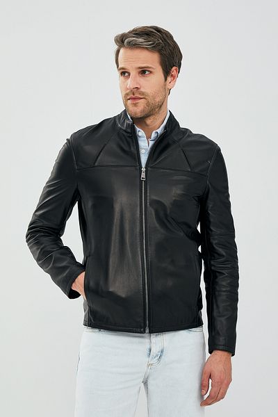 Derimod Neymar Men's Slim-fit Black Leather Jacket - Short 21sgd6402u4