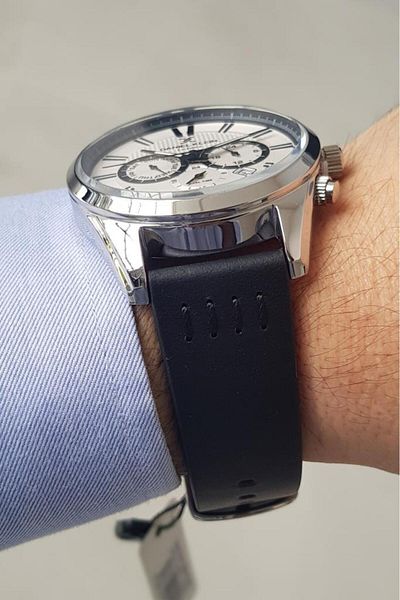 Daniel Klein All Functions Active Black Leather Strap White Dial Calendar Men's Wristwatch