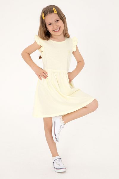 U.S. Polo Assn. Girls' Lemon Ruffle Sleeve Crew Neck Cotton Knitted Dress 50306281-Vr035