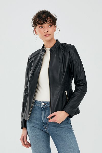 Derimod Lydia Women's Black Short Leather Jacket - Regular Fit 22sge59761m